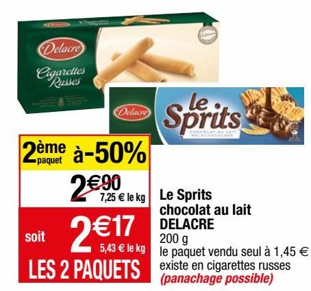 le sprits chocolat au lait Delacre