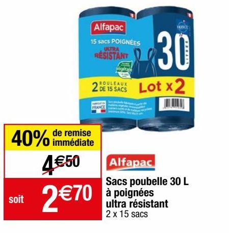 sacs poubelle 30L à poignées ultra résistant