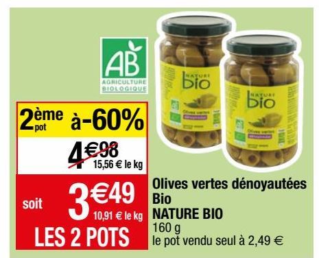 olives vertes dénoyautées bio nature bio