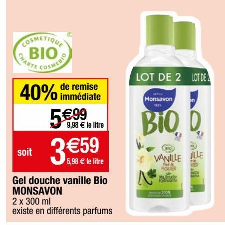 gel douche vanille bio Monsavon