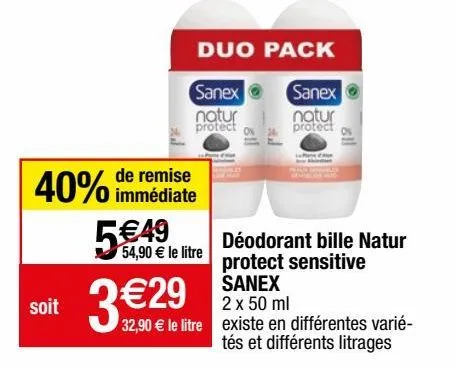 déodorant bille natur protect sensitive sanex