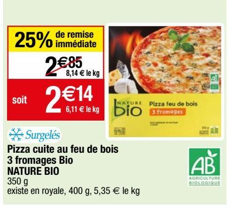 pizza cuite au feu de bois 3 fromages bio nature bio