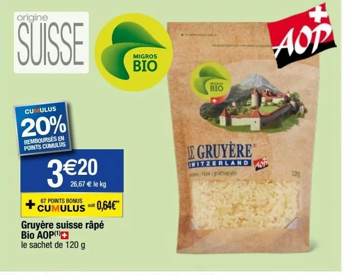 gruyère suisse râpé bio aop