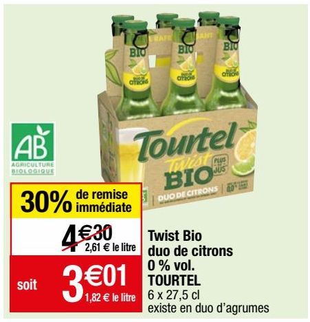 Twist bio duo de citrons 0% vol. Tourtel