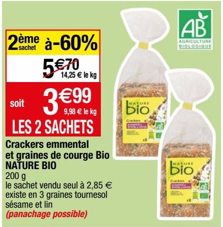 Crackers emmental et graines de courge bio nature bio