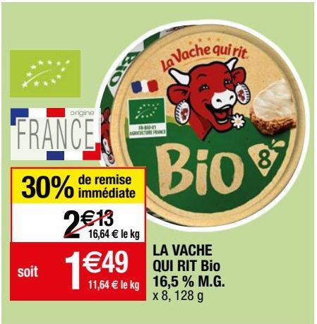 La vache qui rit bio 16.5% M.G.