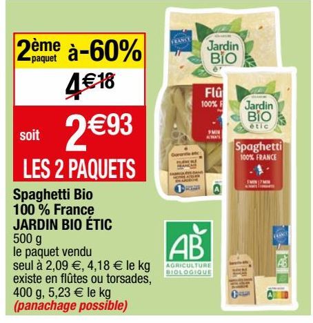 spaghetti bio 100% france jardin bio étic