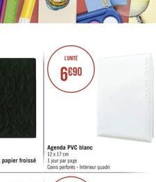 LUNITE  690  Agenda PVC blanc 12 x 17 cm  1 jour par page  Coins perforés - Interieur quadri