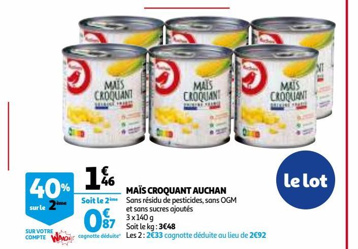 maïs croquant Auchan