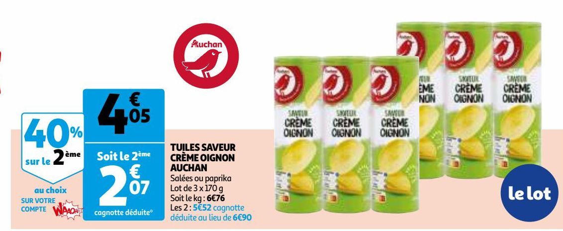 Tuiles saveur creme oignon Auchan