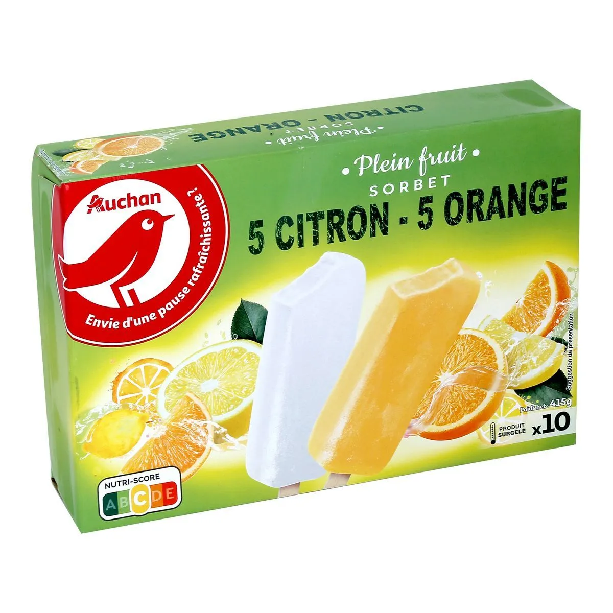 bâtonnets sorbet citron orange auchan