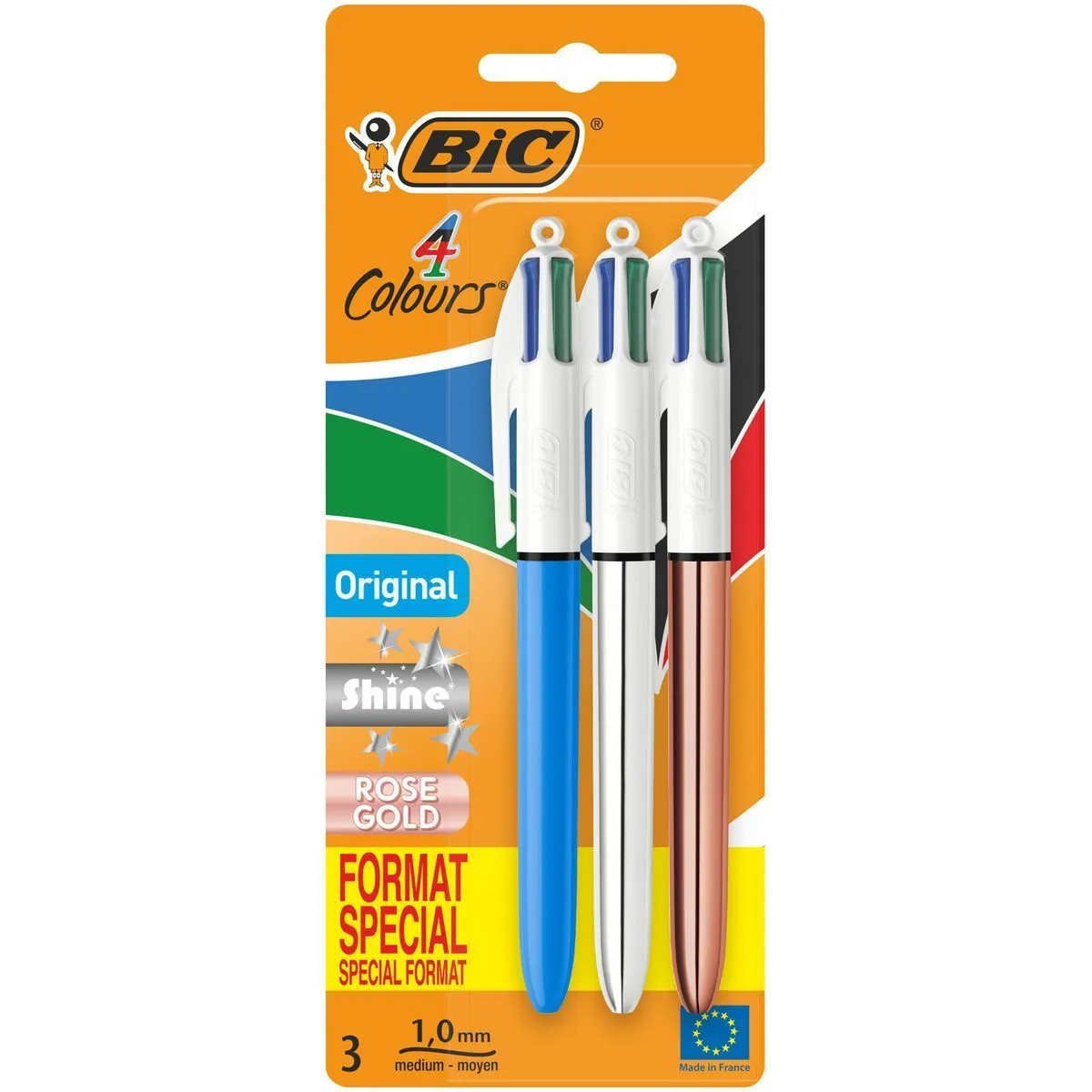 3 stylos bille retractables 4 couleurs bic