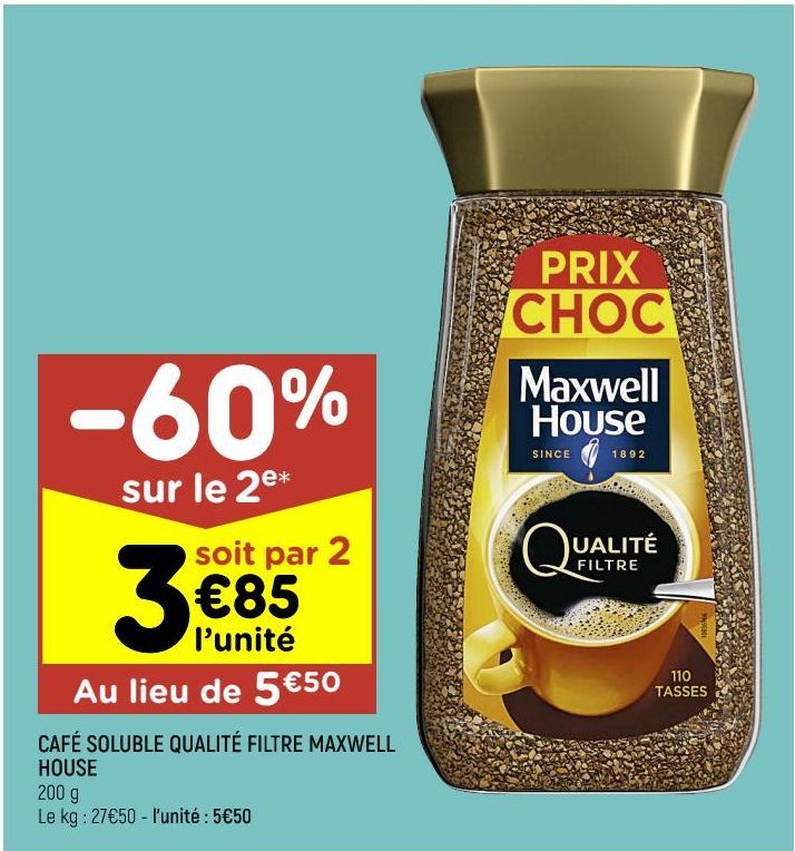 café soluble qualité filtre Maxwell house