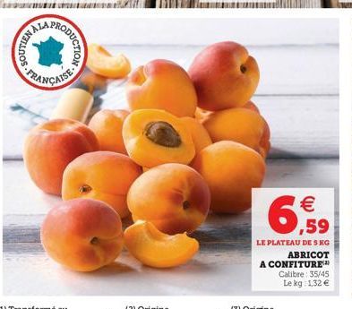 LOS  AALA  PRODUCTION    6,5?9  LE PLATEAU DE 5 KG ABRICOT A CONFITURE Calibre: 35/45 Le kg 1,32 