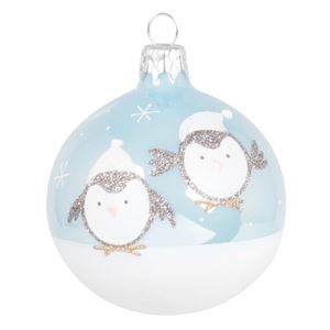 Boule de Noël en verre pingouin bleu clair, blanc et argenté offre à 14,7€ sur Maisons du Monde