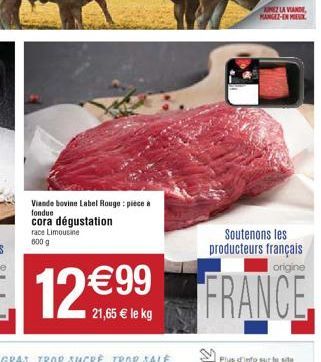 Viande bovine Label Rouge: piece a fondue cora dégustation race Limousine 600 g  ANEZ LA VIANDE MANGEZ-IN M  Soutenons les producteurs français origine  FRANCE