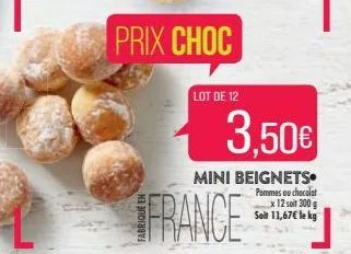 prix choc  lot de 12  france  3,50  mini beignets. pommes ou chocolat x 12 soit 300 g soit 11,67 le kg