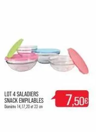 sl  lot 4 saladiers snack empilables diamètre 14,17,20 et 23 cm  7,50