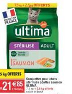 FRANCE  7.5+2.5 OFFERTS  SAUMON  ultima  STÉRILISE ADULT  Croquettes pour chats sterilises adultes saumon ULTIMA tek 75kg 2.5kg