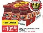 lo  4 pots offerts lognaises 1080 sauce bolognaise par boeuf  panzani 8x2000-4 pots efter  for i miwiat  0,90 le pot