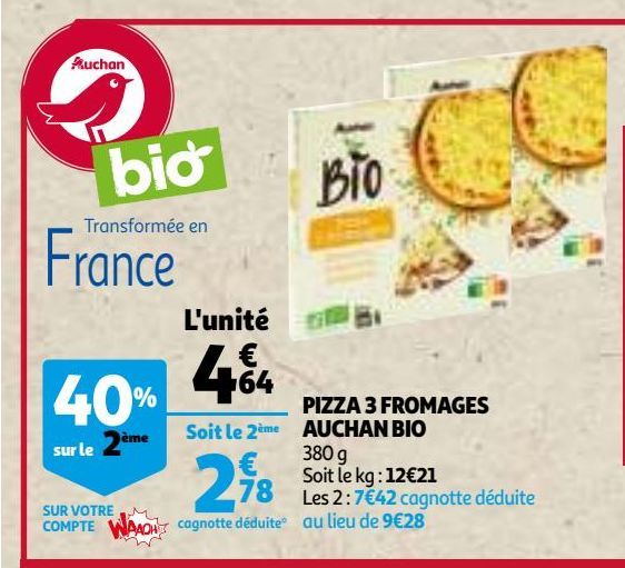 pizza 3 fromages auchan bio