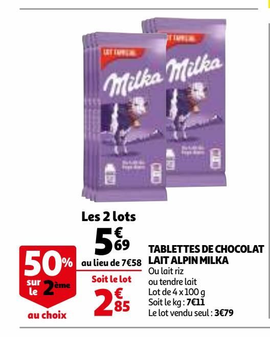 Tablettes de chocolats lait Milka