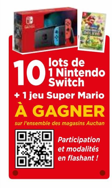10 lots de 1 Nintendo Switch + 1 jeu Super Mario À GAGNER