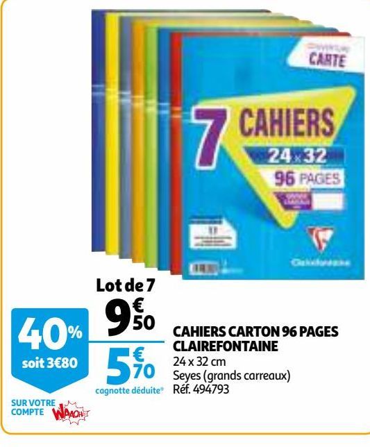 CAHIERS CARTON 96 PAGES CLAIREFONTAINE