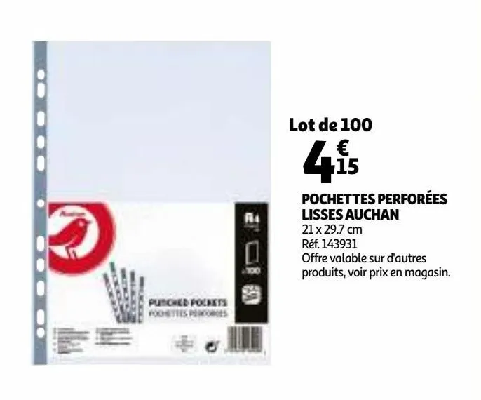 pochettes perforées lisses auchan