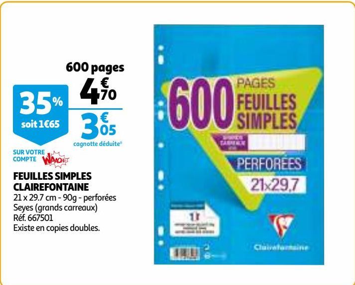 FEUILLES SIMPLES CLAIREFONTAINE