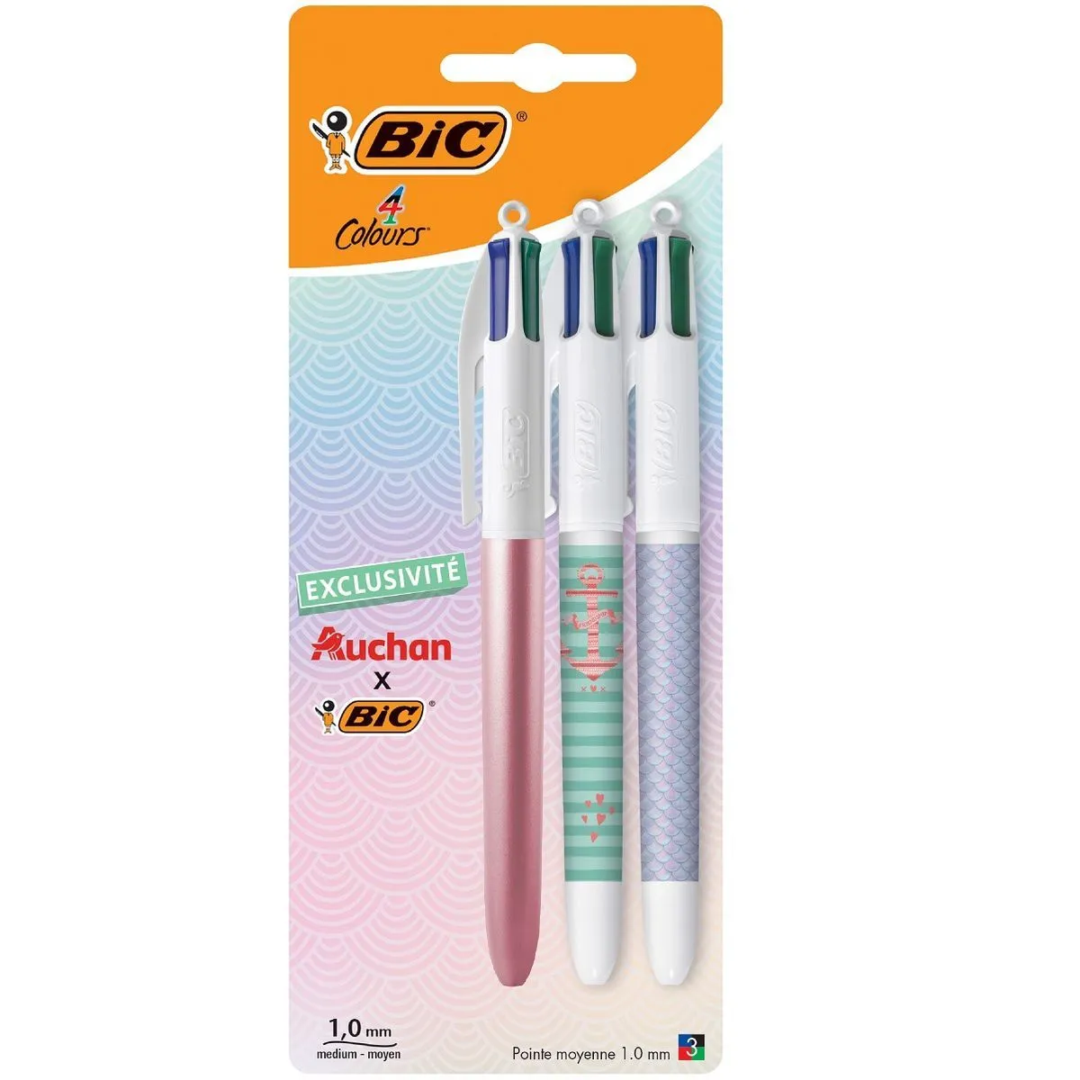 3 stylos retractables 4 couleurs mermaid bic