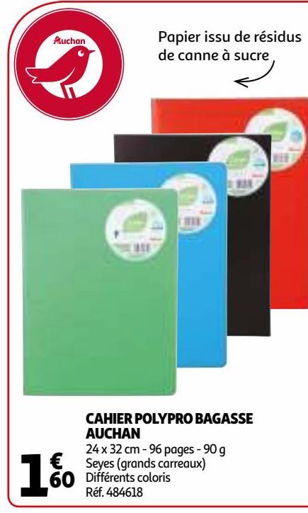 CAHIER POLYPRO BAGASSE AUCHAN