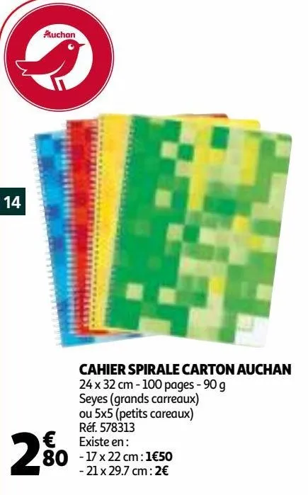 cahier spirale carton auchan