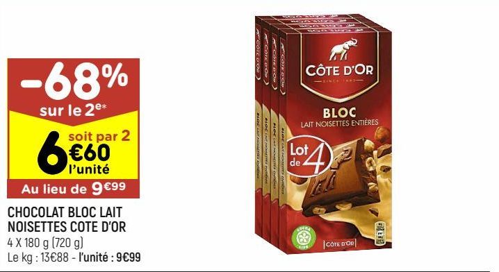 chocolat bloc lait noisettes Côte d'or