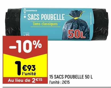 15 sacs poubelles 50 L