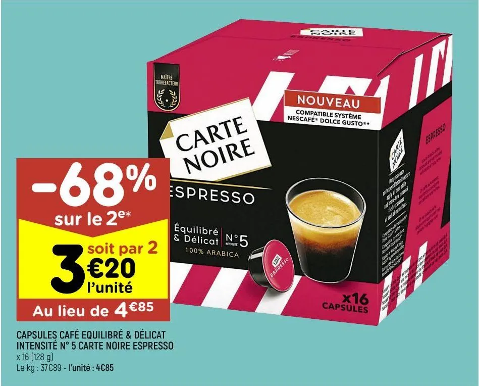 capsules café equilibré & délicat intensité n°5 carte noire espresso