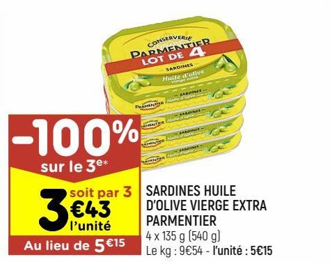 sardines huile d'olive vierge extra Parmentier