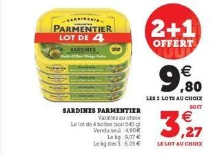 pin  sardineria parmentier lot de 4  sardines  halls die verge faire  sardines parmentier variétés au choix  le lot de 4 boites (soit 540 g) vendu seul: 4,90  le kg: 9,07  le kg des 3:6,05     9,8