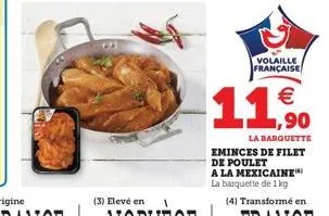volaille française    11,90  la barquette  eminces de filet de poulet a la mexicaine la barquette de 1 kg  (4) transformé en