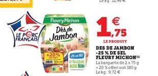 L..J LE PORC  FRANÇAIS  Fleury Michon  Des de Jambon  +20% OVER  JE  25  TOULOURS AUSSI BON