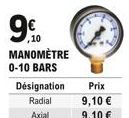 ,10  MANOMÈTRE  0-10 BARS  Désignation  Radial  Axial