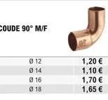 coude 90° m/f  012  0 14  016  ø 18  1,20   1,10   1,70   1,65 