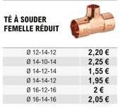 TÉ À SOUDER FEMELLE RÉDUIT  Ø 12-14-12 014-10-14  Ø 14-12-14  014-14-12  016-12-16  016-14-16  2,20   2,25   1,55   1,95  2   2,05 