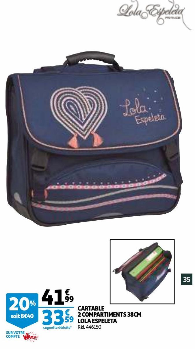 CARTABLE 2 COMPARTIMENTS 38CM LOLA ESPELETA