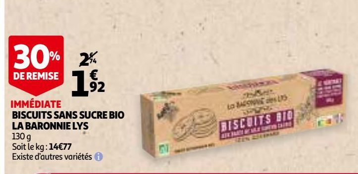 BISCUITS SANS SUCRE BIO LA BARONNIE LYS