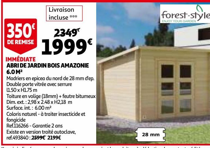 ABRI DE JARDIN BOIS AMAZONIE 6.0 M2