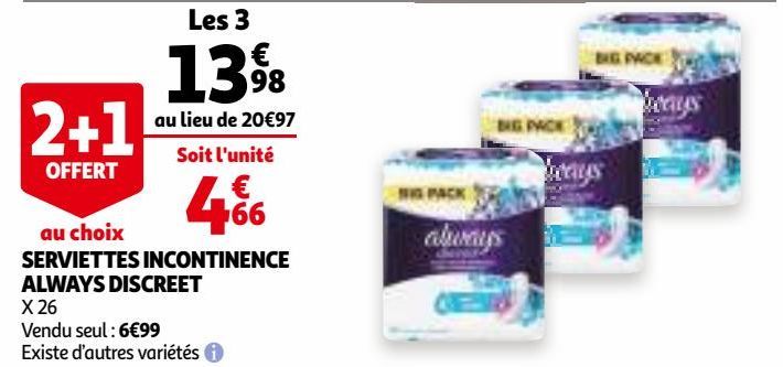 SERVIETTES INCONTINENCE ALWAYS DISCREET