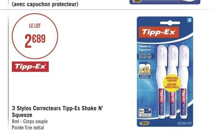 3 stylos correcteurs tipp-ex shake N° Squeeze