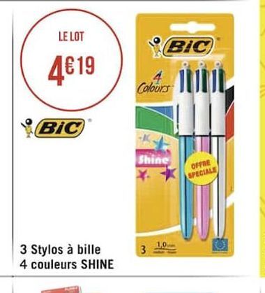 3 stylos a bille 4 couleurs SHINE