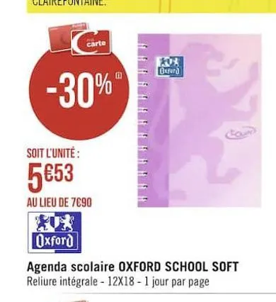 agenda scolaire oxford school soft